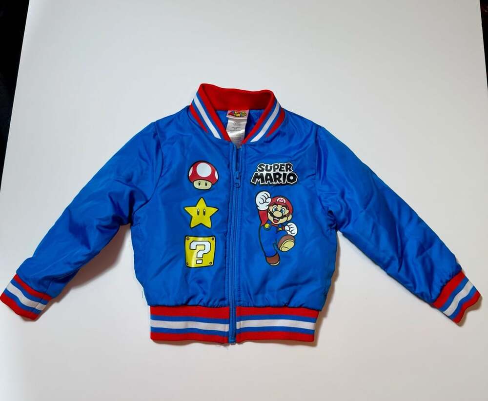 Super Mario Boys Mario & Luigi Graphic Print Zip Up Bomber Varsity Jacket Size 3